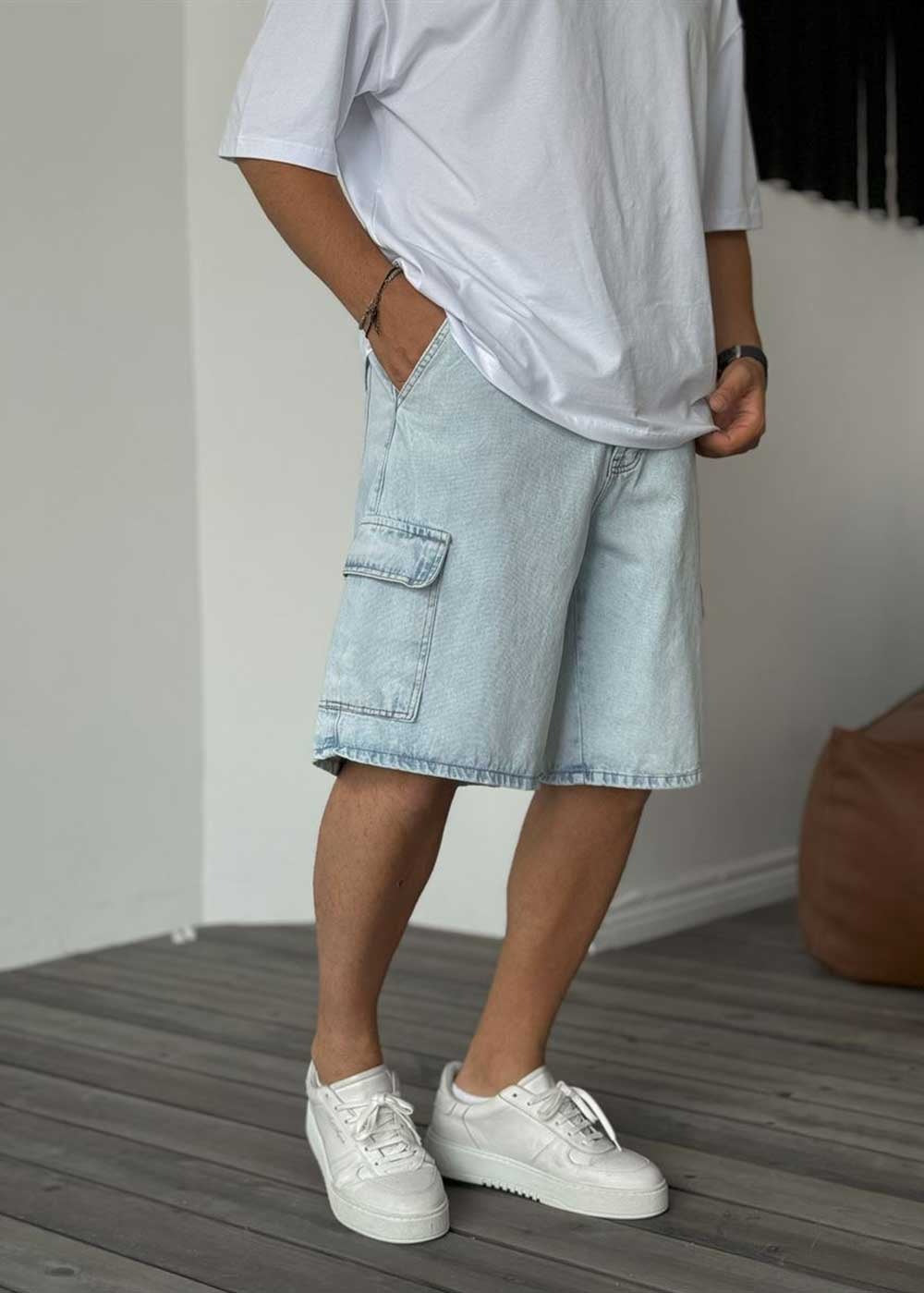 Denim Cargo Βερμούδα Baggy – Του Πάγου – 3