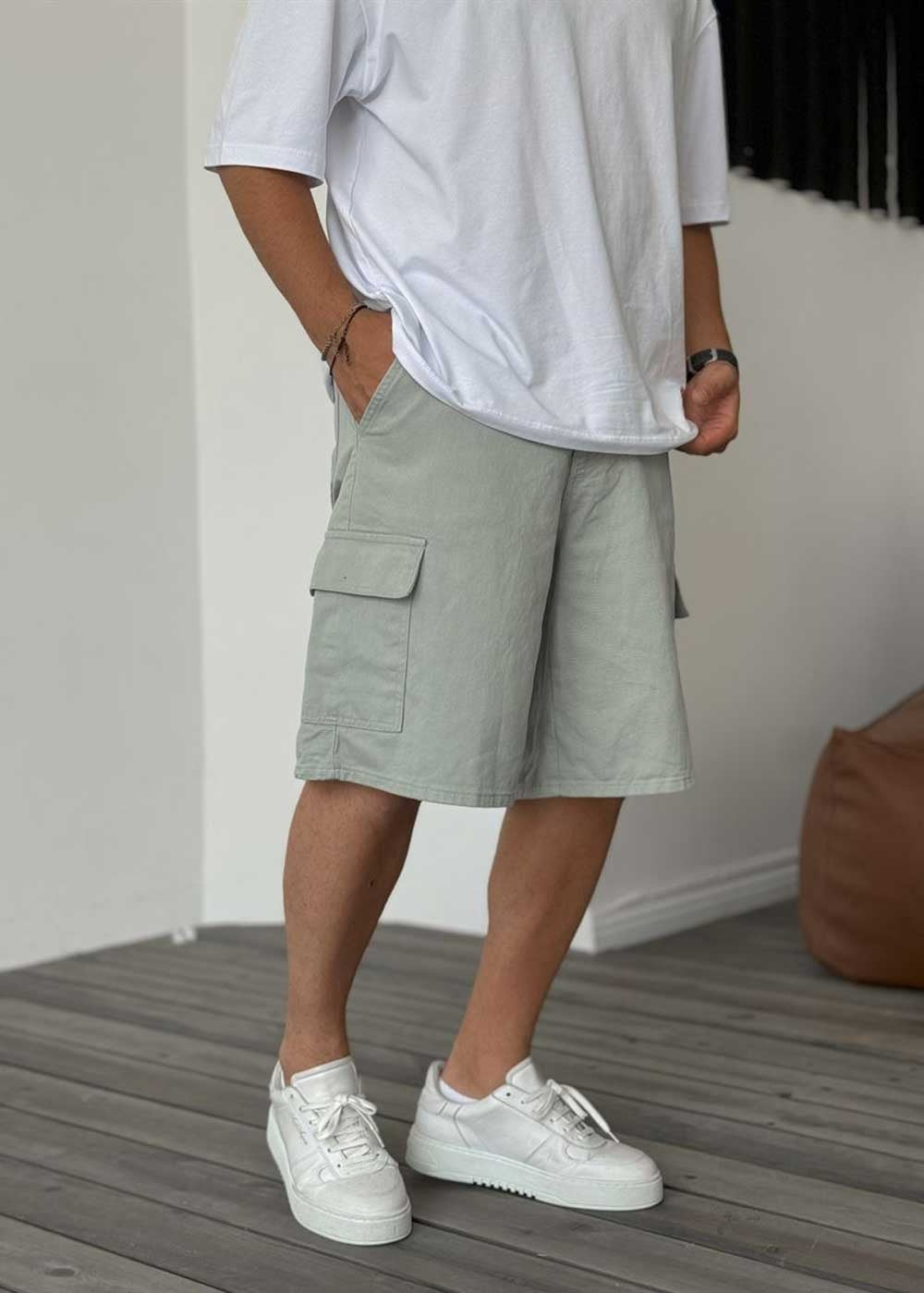 Denim Cargo Βερμούδα Baggy – Μιντ – 3