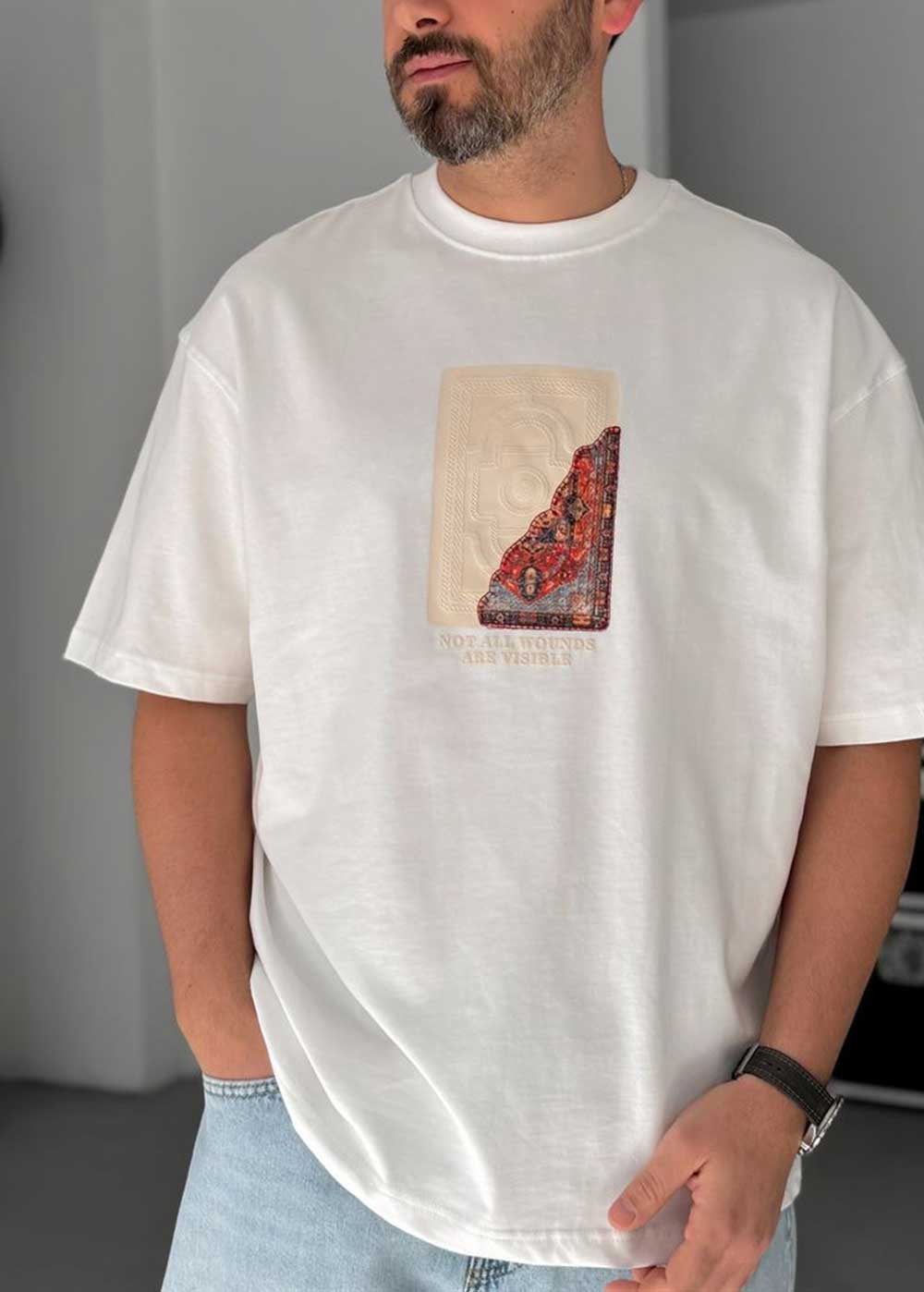Oversized T-Shirt Hali Embossed – Λευκό – 2