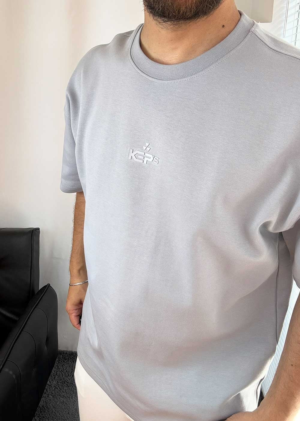 Basic Oversized T-Shirt Με Λογότυπο -Γκρι – 3