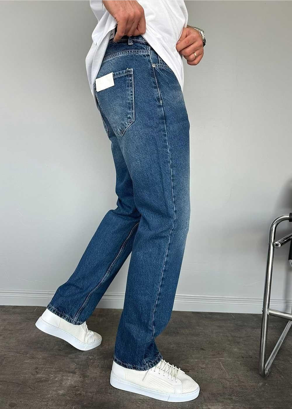 Baggy Denim Τζιν Παντελόνι Με Ραφές Και Ξεβαμμένο Εφέ – Μπλε – 2