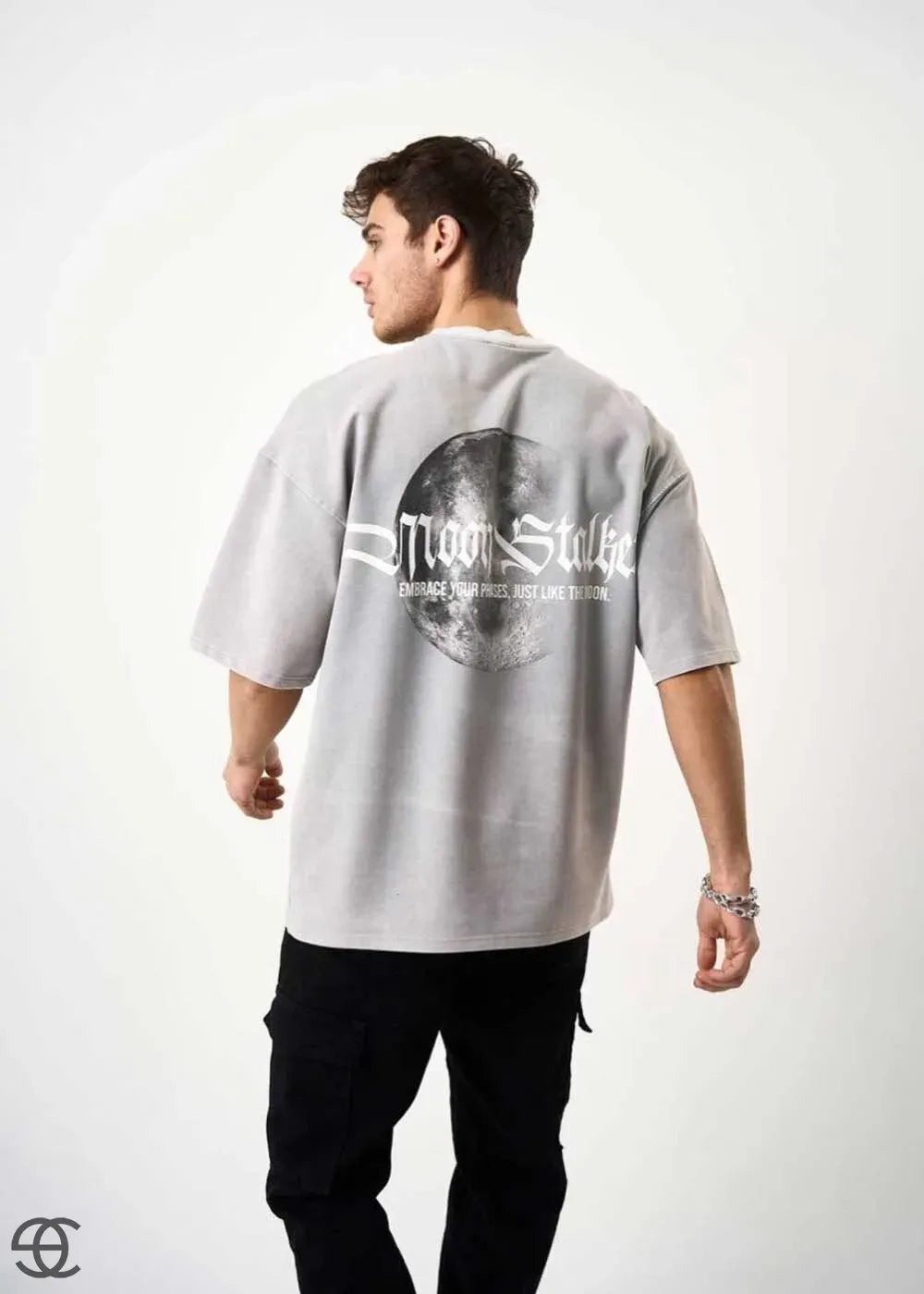 Moon Stalker Oversized T-Shirt Με Τύπωμα – Γκρι Σταχτί – 3