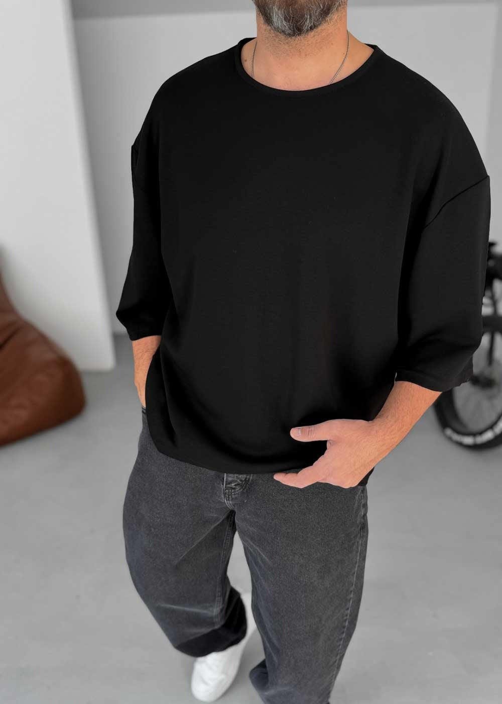 Three-Quarter 3/4 Sleeve T-Shirt Με Ελαστικότητα – Μαύρο – 3