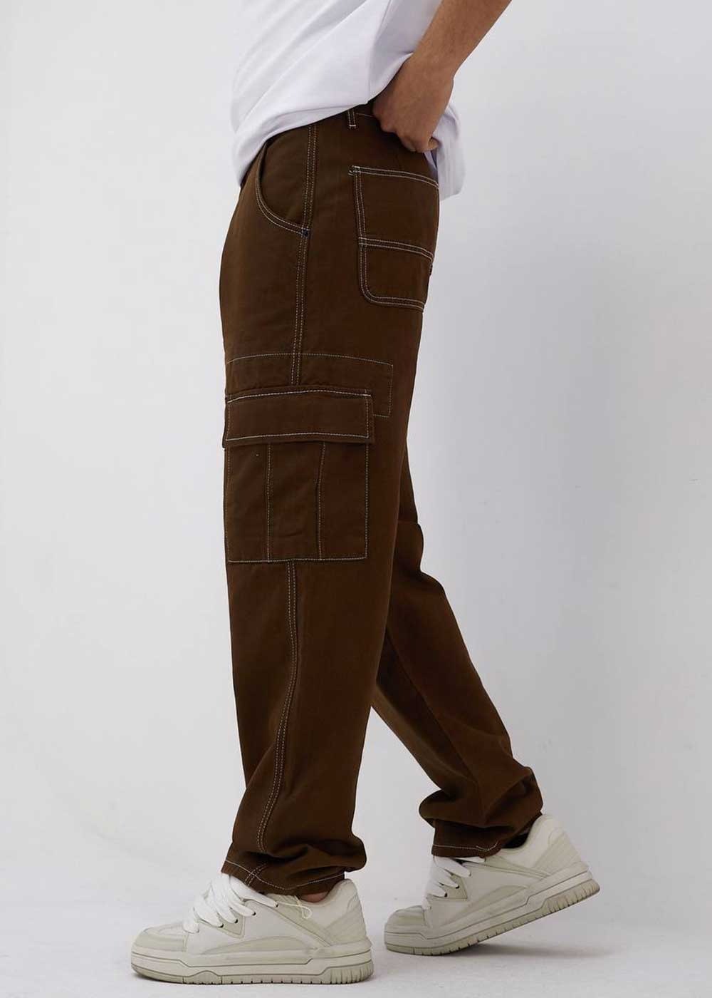 Baggy Jean Παντελόνι Cargo Με Ραφές- Καφέ – 3