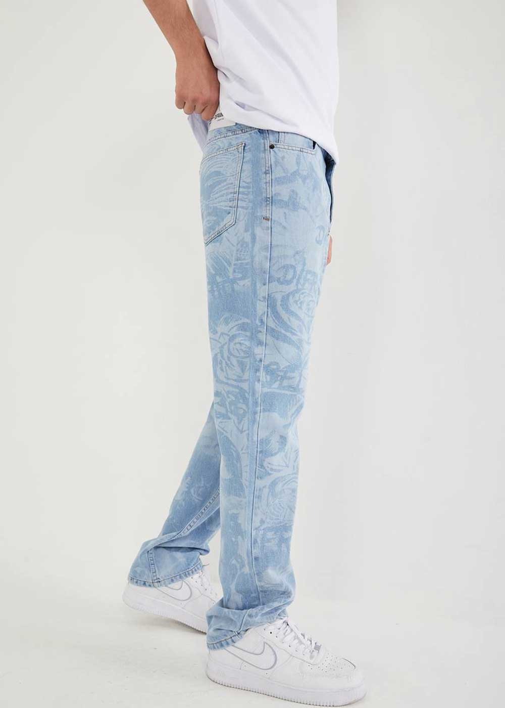 Full Printed Baggy Denim Παντελόνι - Ανοιχτό Γαλάζιο – 2