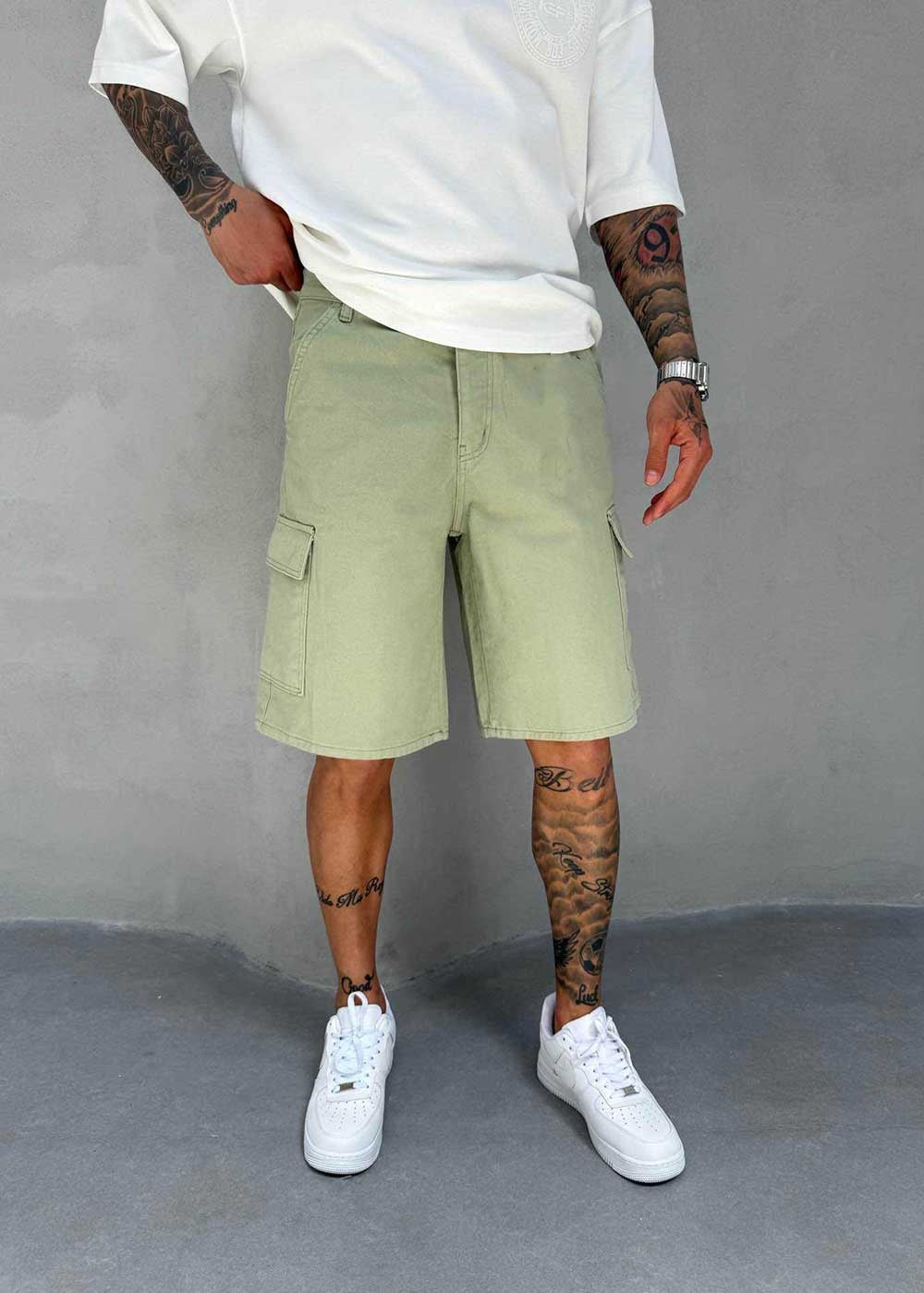 Denim Cargo Βερμούδα Baggy – Χακί Πράσινο – 3