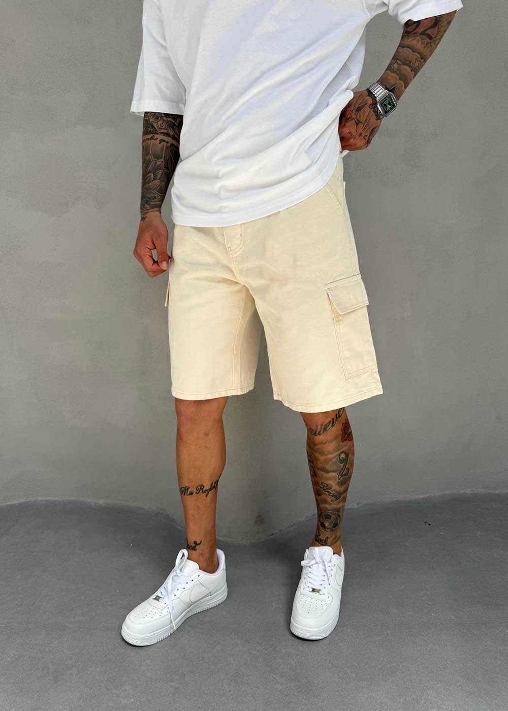 Denim Cargo Βερμούδα Baggy – Μπεζ – 3