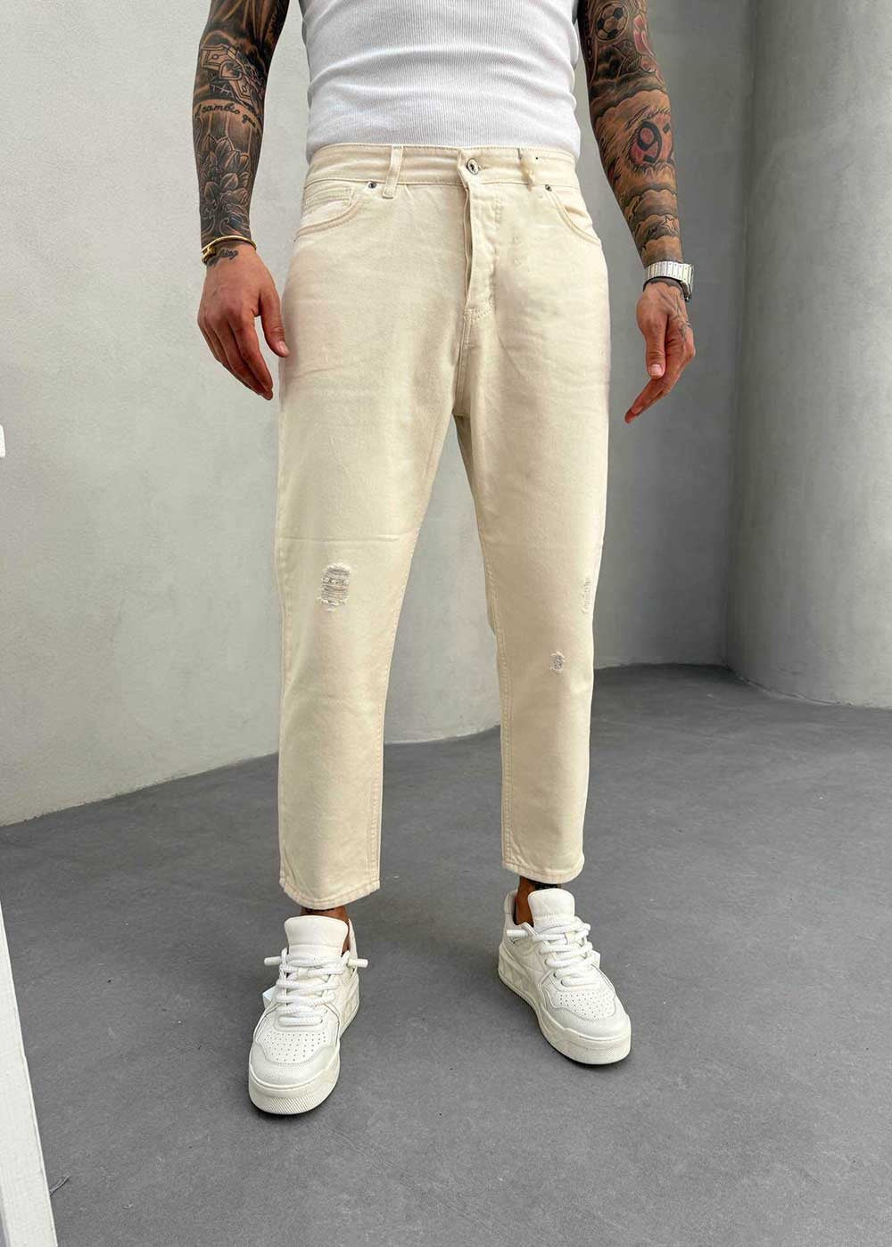 Παντελόνι Loose Fit Jean Με Λεπτομέρεια Από Σκισίματα – Μπεζ – 3