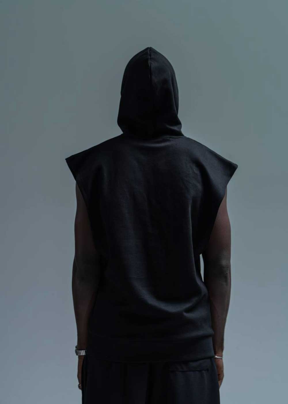 Hooded Αμάνικο T-Shirt Σε Relax Γραμμή – Μαύρο – 4