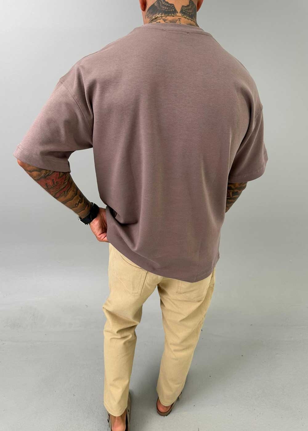 Oversized Basic T-Shirt – Καφέ – 3