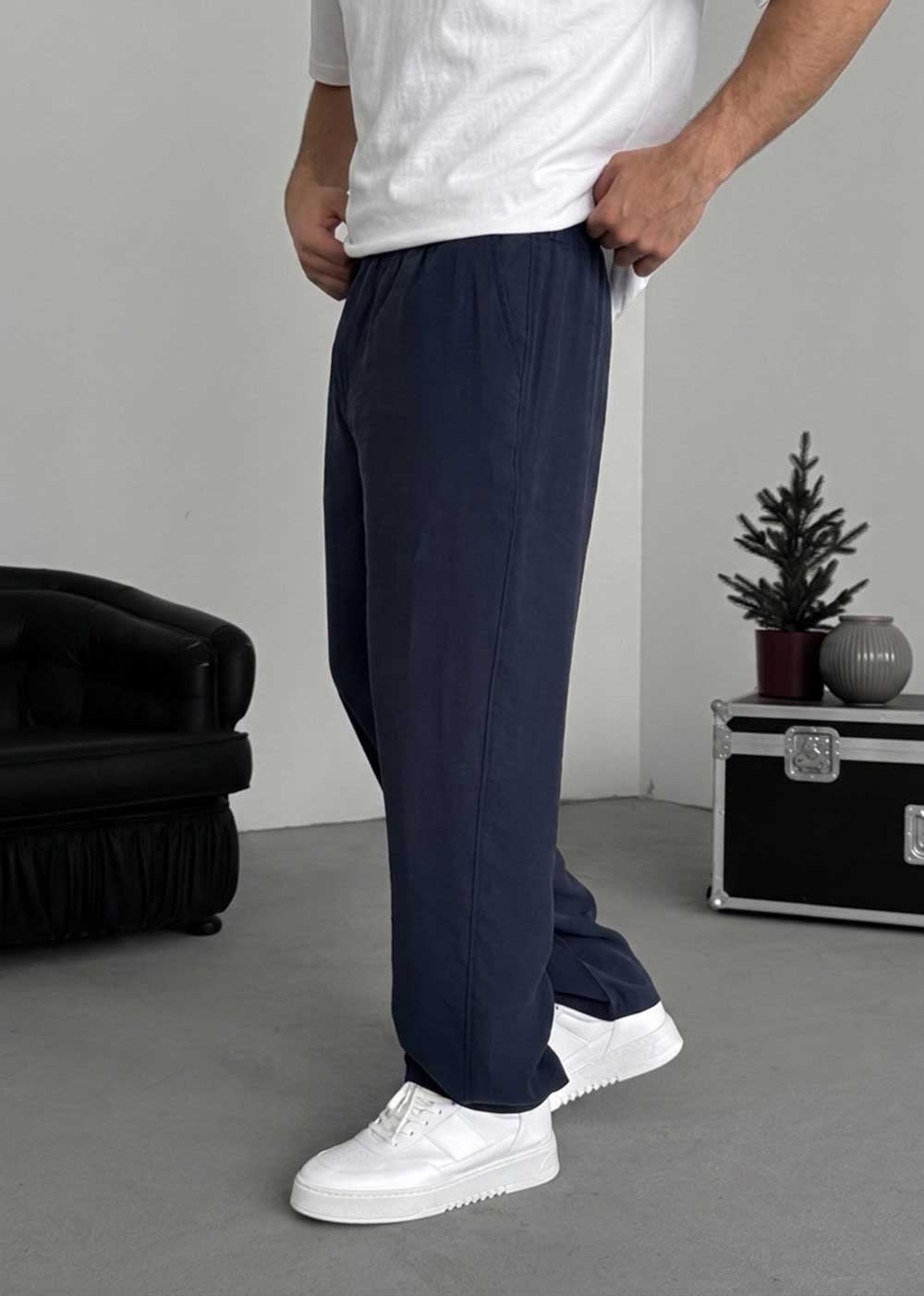 Premium Baggy Παντελόνι από Tencel με Πιέτες – Μπλε – 2