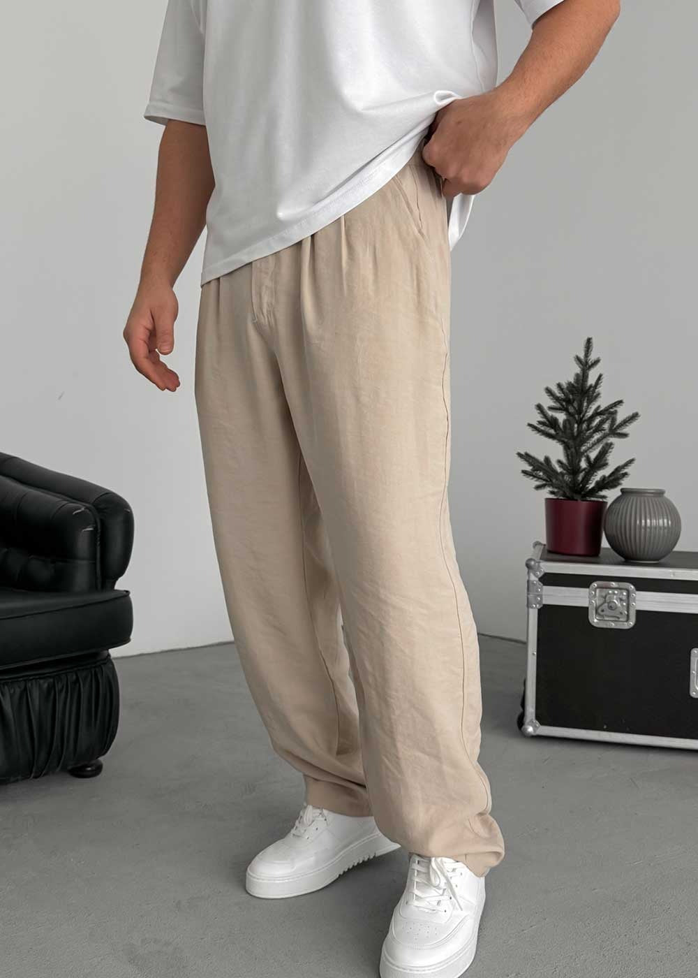 Premium Baggy Παντελόνι από Tencel με Πιέτες – Μπεζ – 2