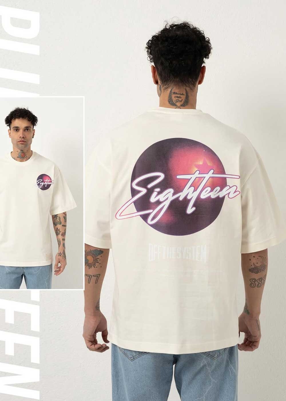 Oversized T-Shirt Eighteen – Εκρού – 3