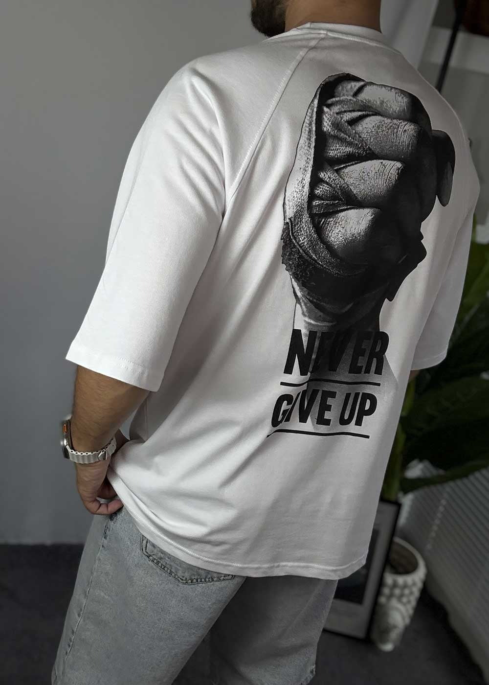 Oversized T-Shirt Never Give Up – Λευκό – 3