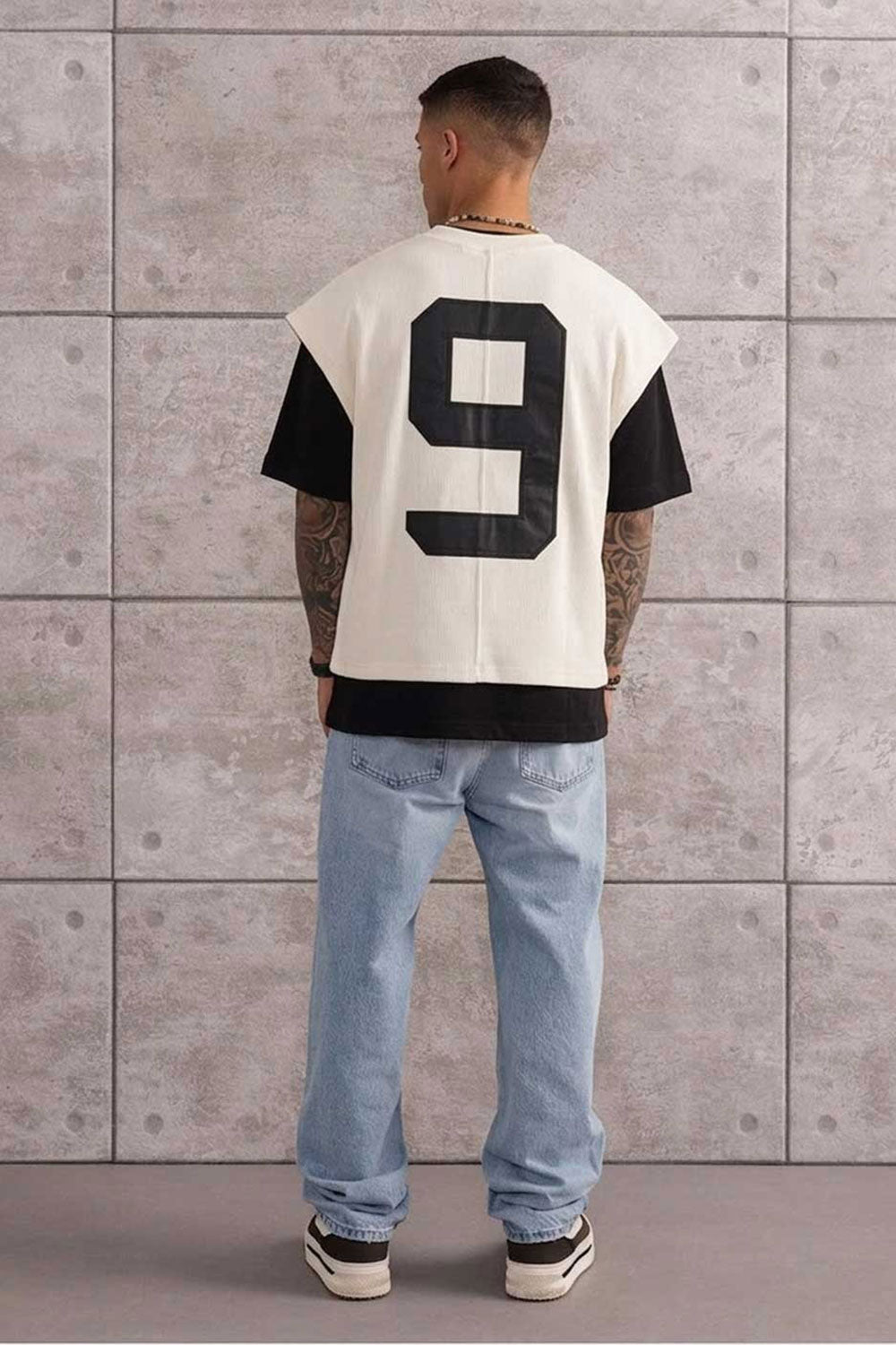 Oversized Double T-Shirt Number 9 – Εκρού / Μαύρο