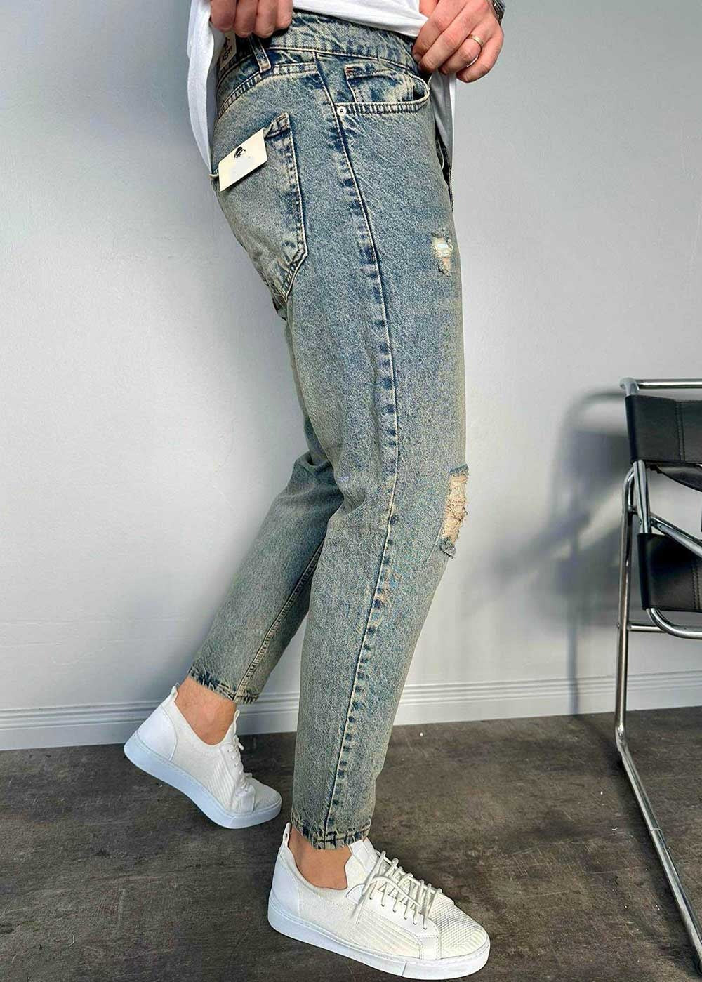 Παντελόνι Loose Fit Jean Με Εφέ Πλυσίματος Και Σκισίματα – Ξεβαμμένο Μπλε – 3