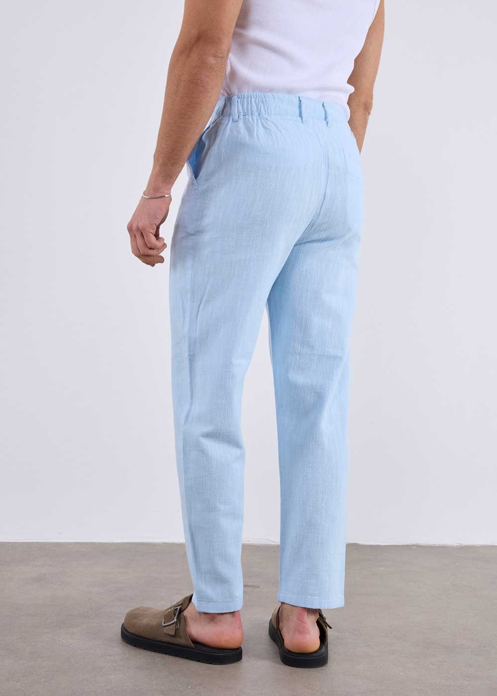 Linen-Texture Regular Fit Παντελόνι – Γαλάζιο – 3