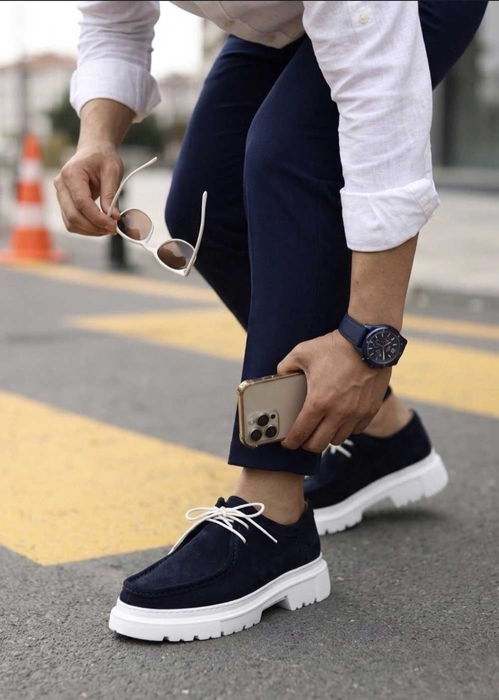 Chunky Suede Sneakers με Ανάγλυφη Σόλα – Μπλε – 5