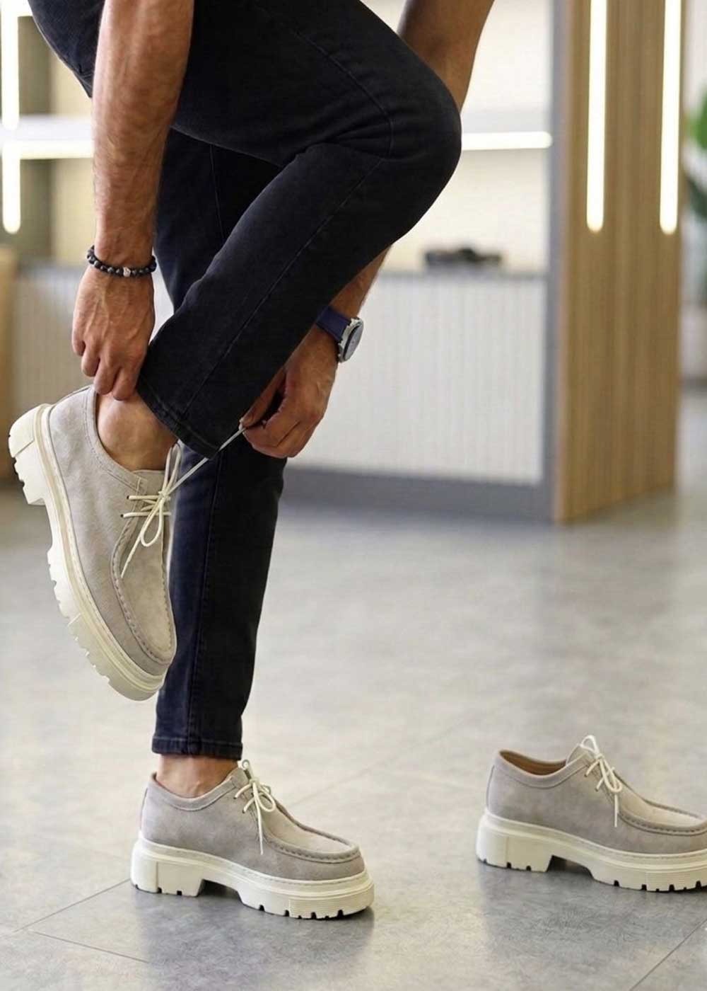 Chunky Suede Sneakers με Ανάγλυφη Σόλα – Μπεζ – 3