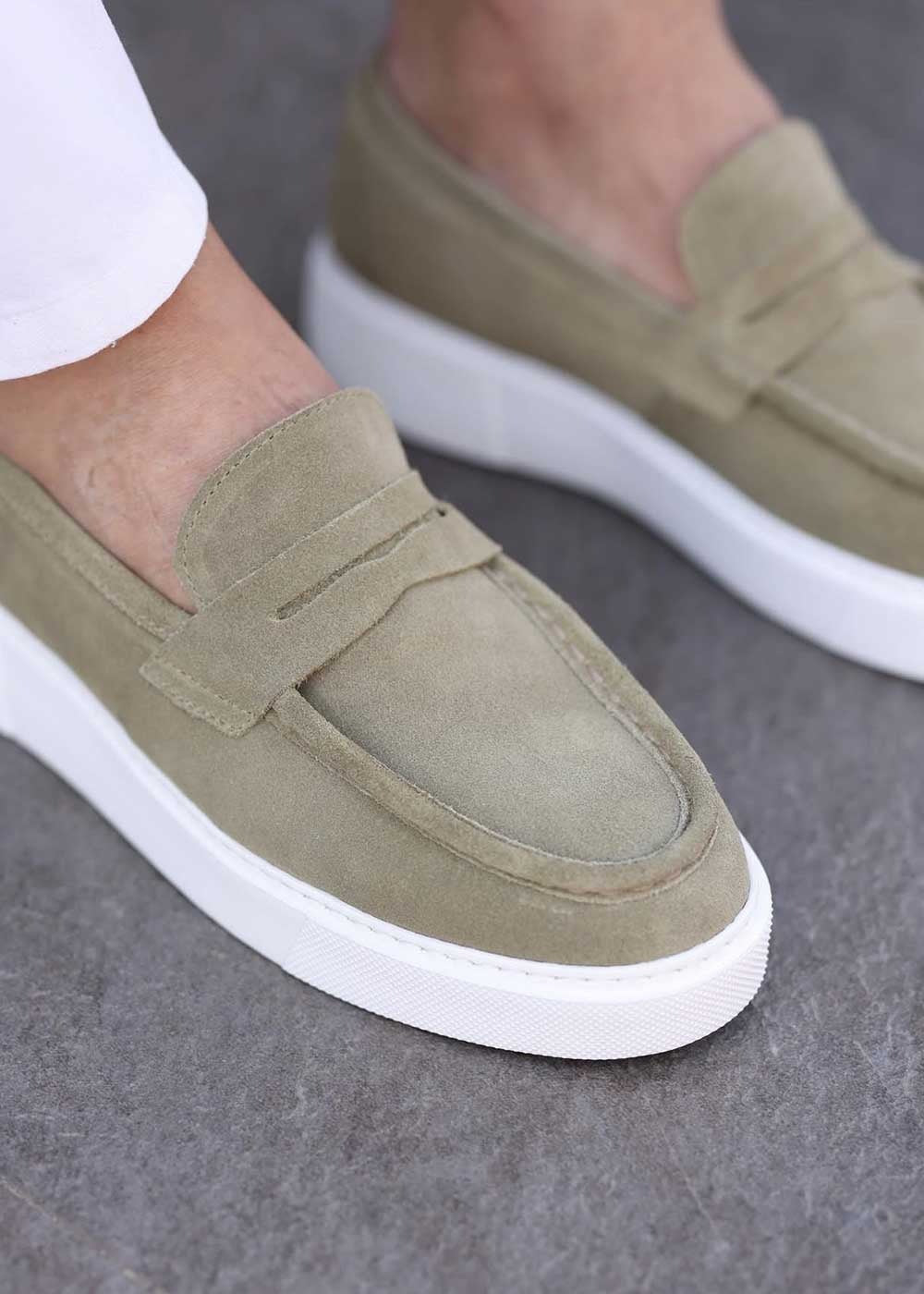 Suede Loafers με Λευκή Σόλα – Λαδί – 3