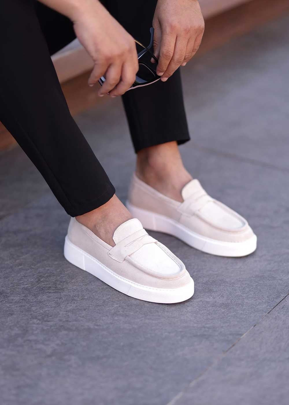 Suede Loafers με Λευκή Σόλα – Μπεζ – 3