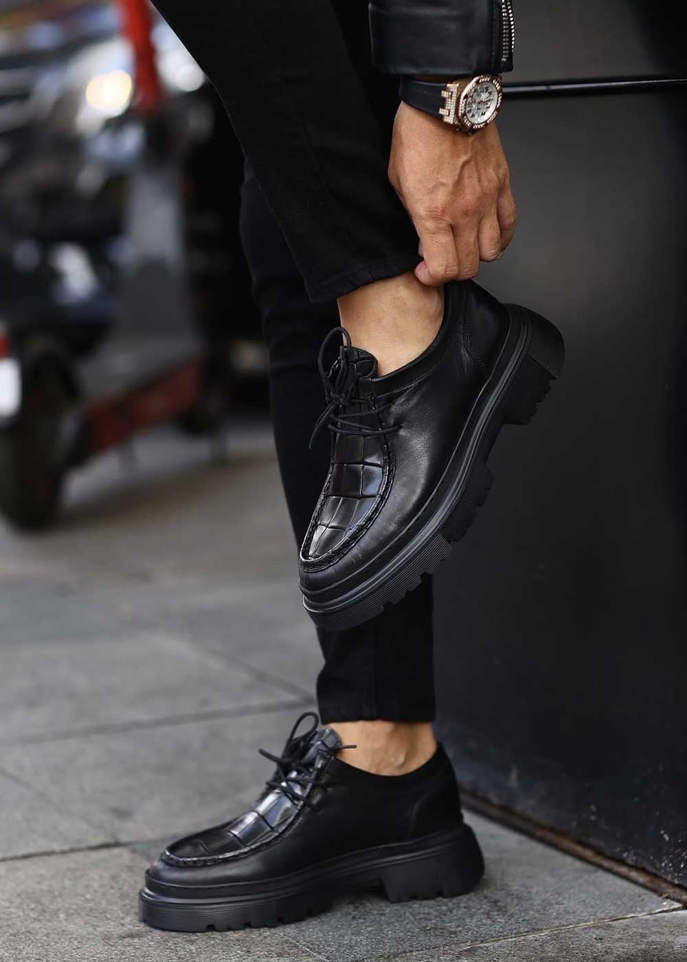 Leather Loafers με Ανάγλυφη Croco Ύφή – Μαύρο – 3