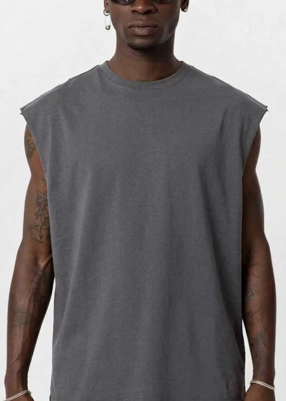 Basic Oversized Αμάνικο T-Shirt – Ανθρακί – 3