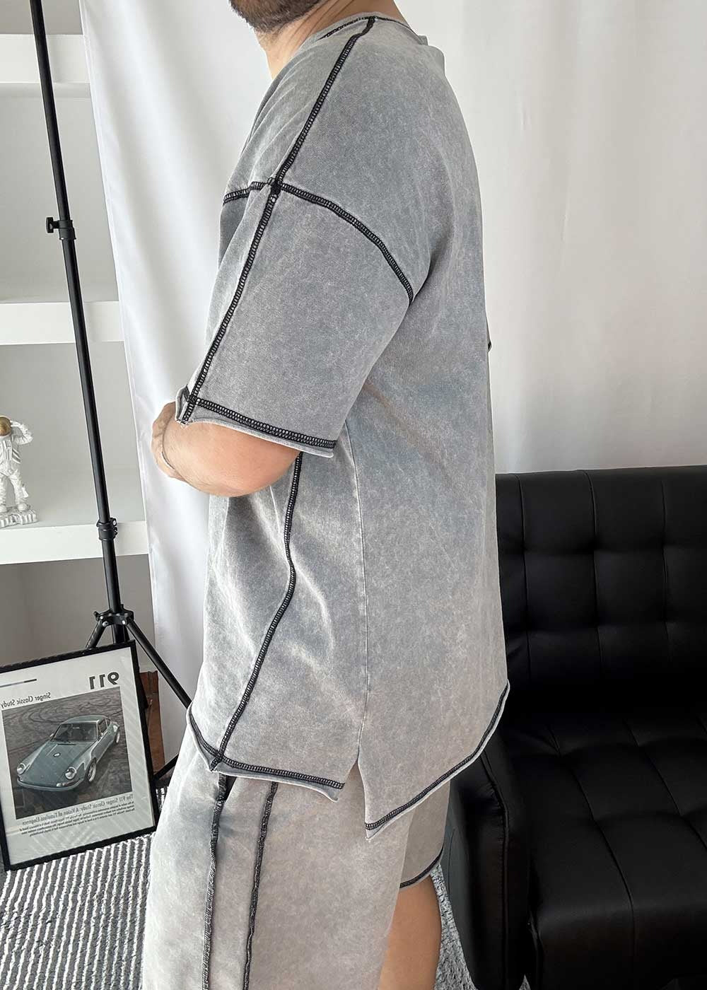 Faded Oversized Tshirt Με Ραφές – Γκρι Ξεβαμμένο – 3