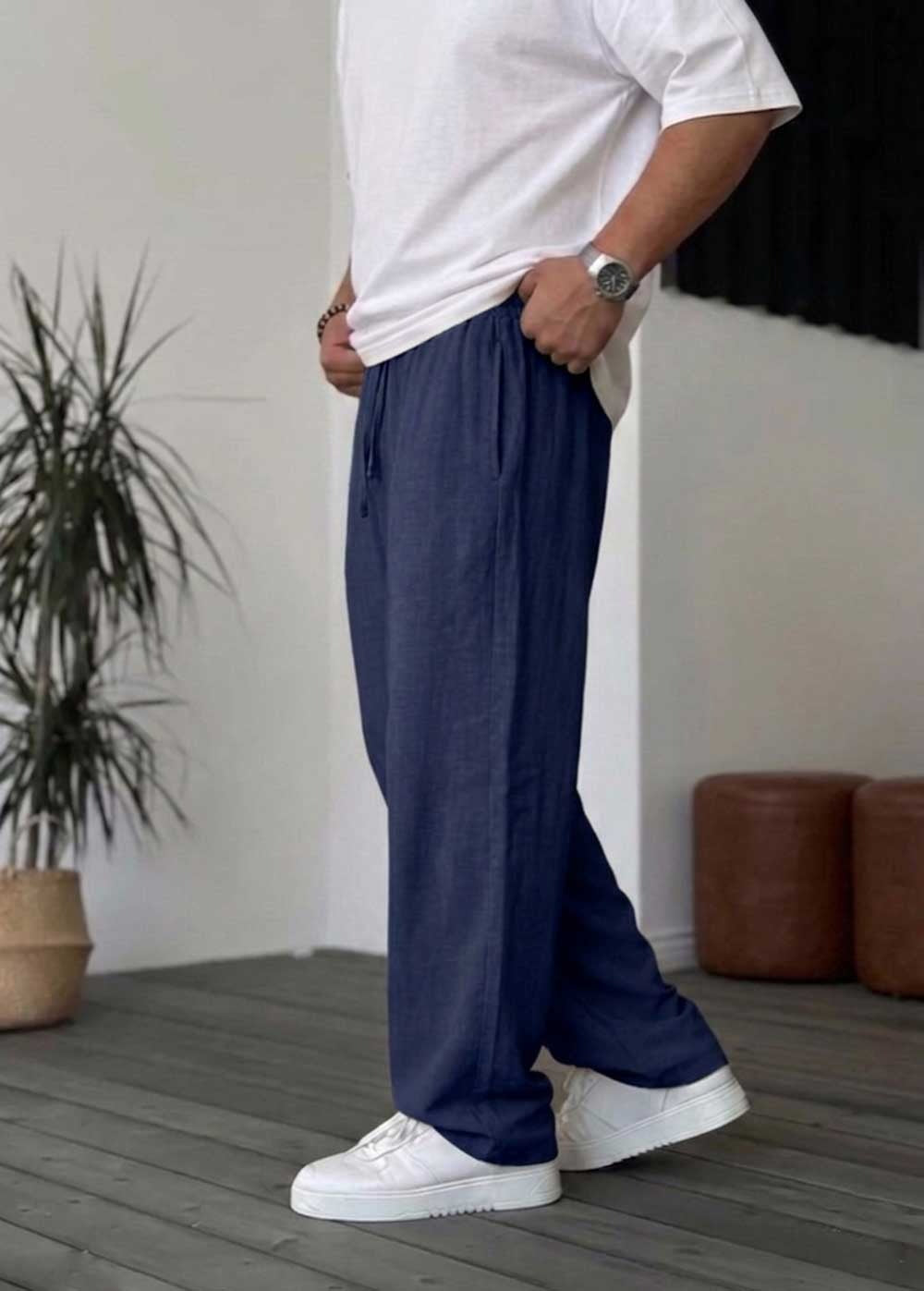 Baggy Παντελόνι Σε Tencel Ύφανση – Μπλε – 3