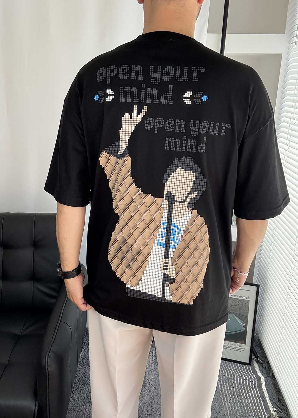 Open Your Mind Oversized T-Shirt με Τύπωμα – Μαύρο – 3