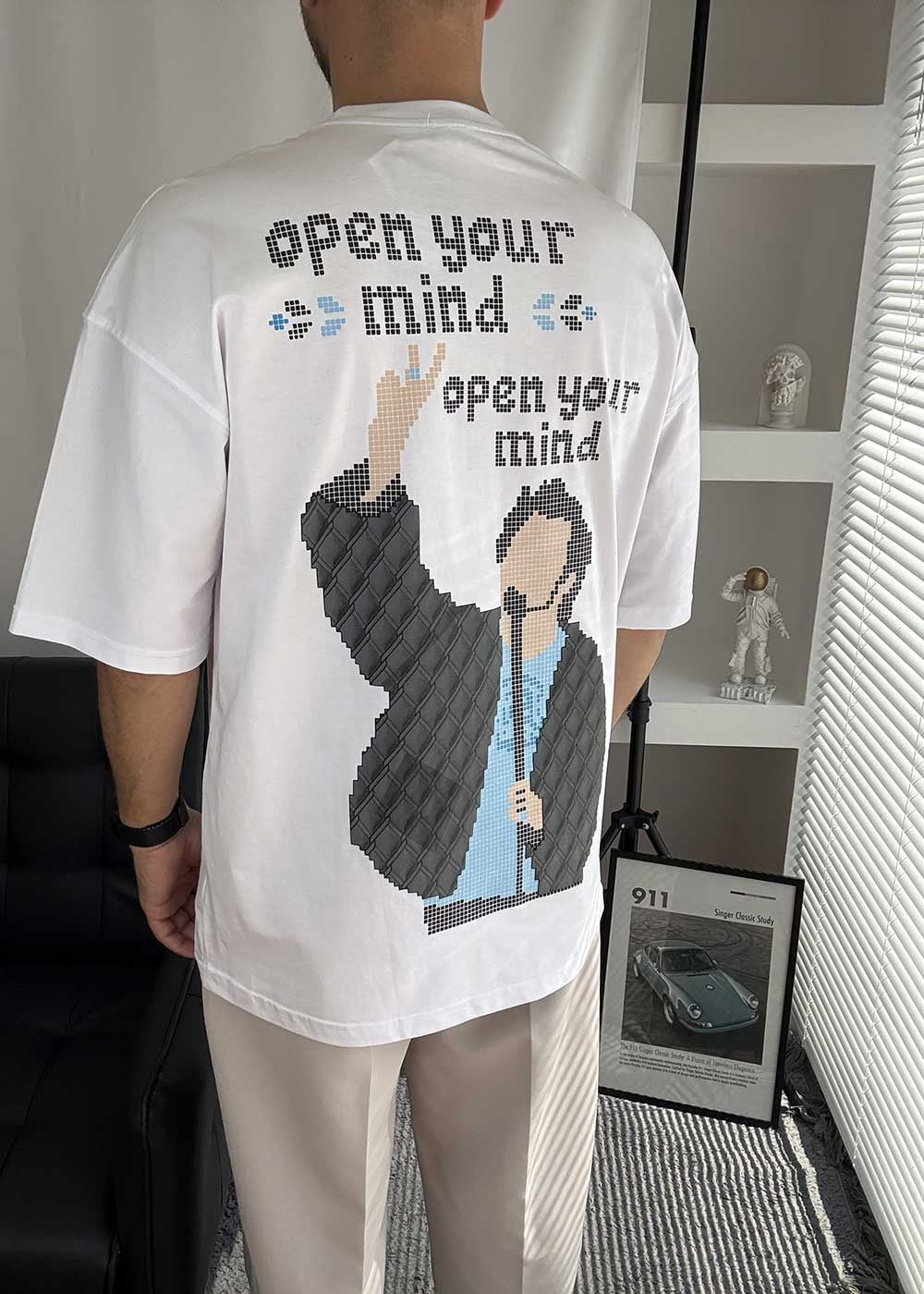 Open Your Mind Oversized T-Shirt με Τύπωμα – Λευκό – 3
