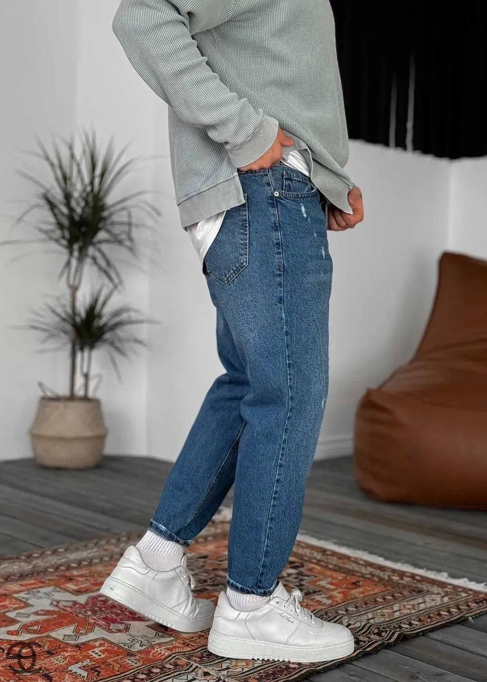 Παντελόνι Τζιν Loose Fit Ρετρό Μπλε Με Σκισίματα – 3