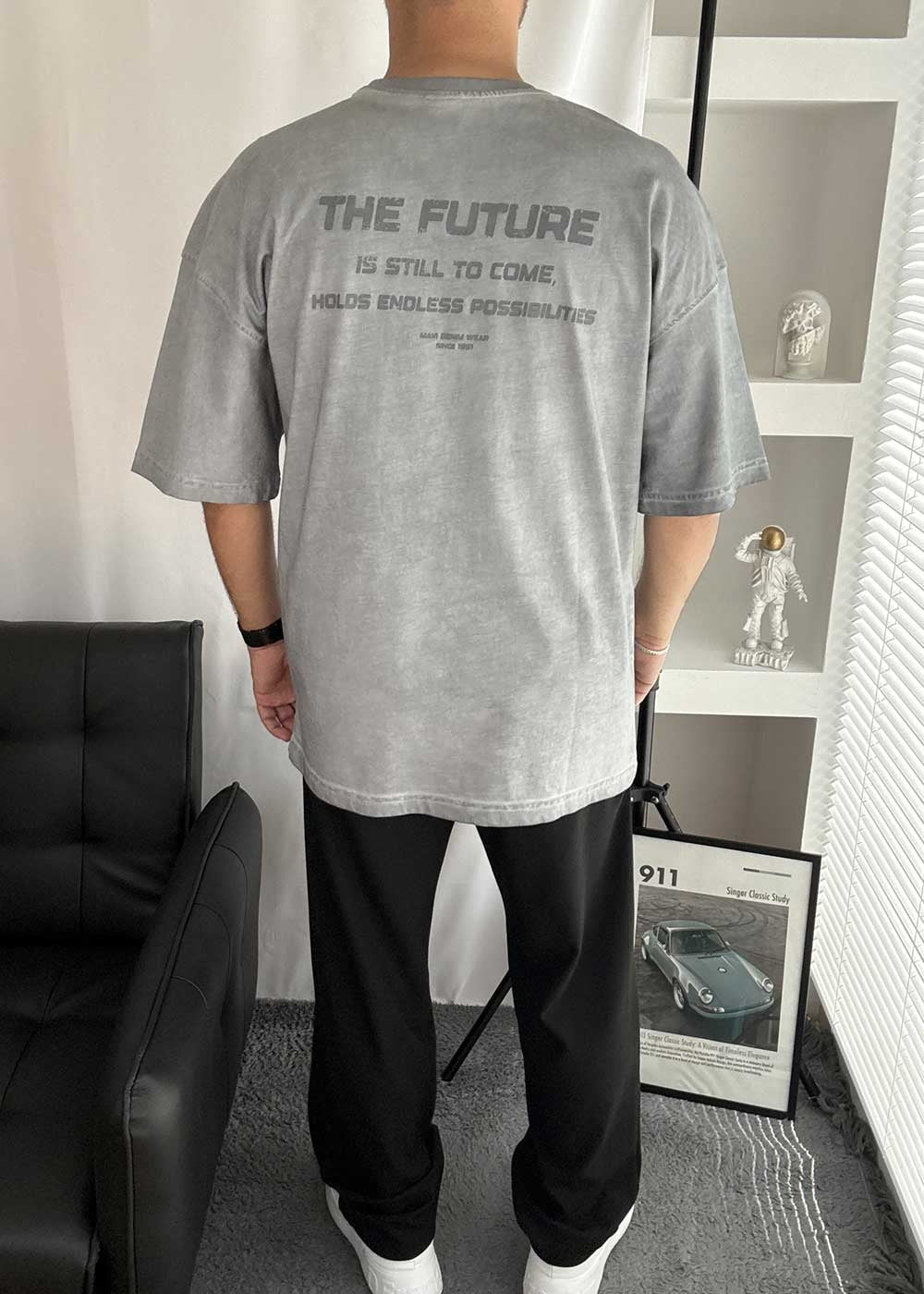 The Future Oversized Acid Wash T-Shirt – Γκρι Ξεβαμμένο – 3