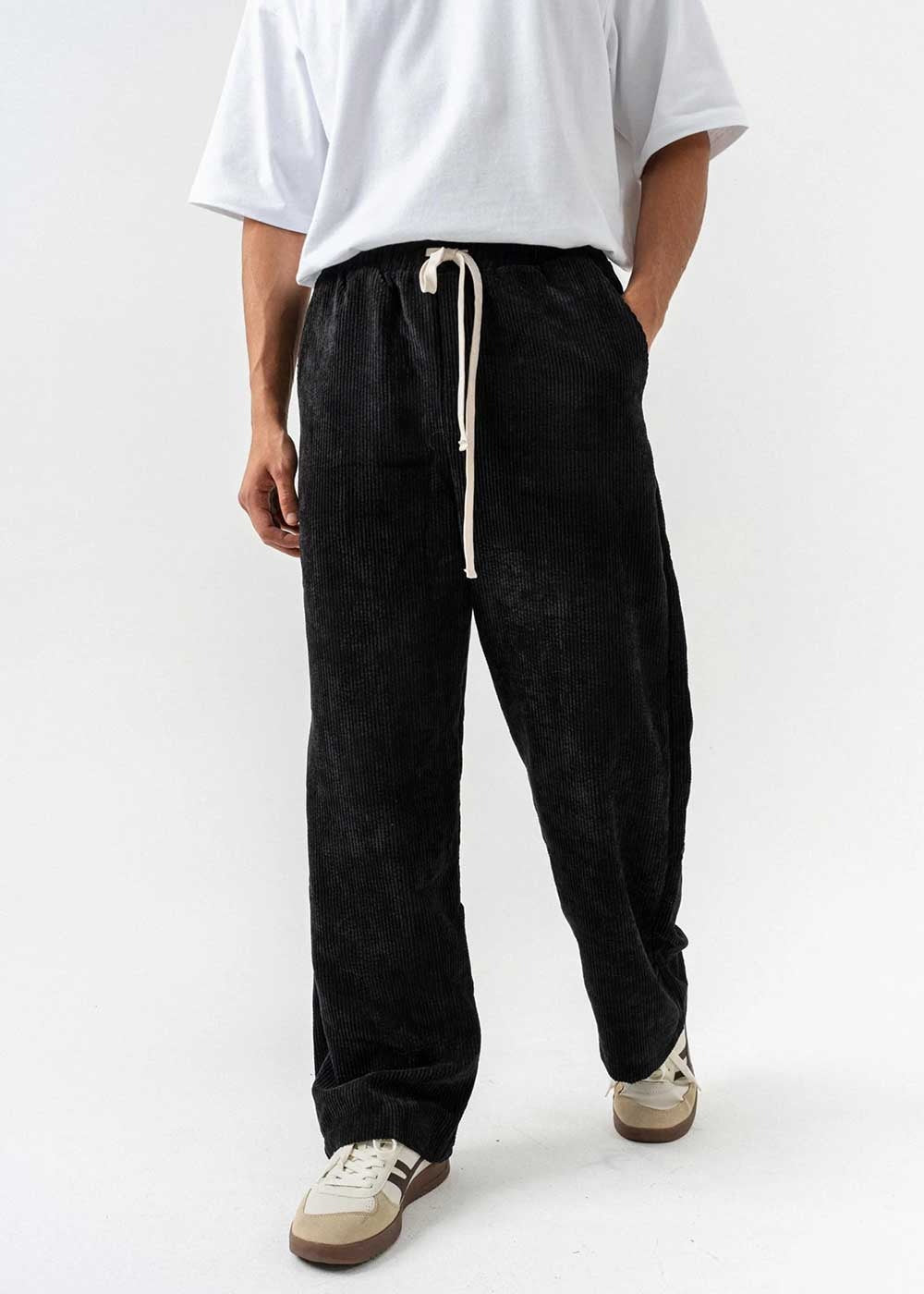 Minimal Premium Κοτλέ Baggy Παντελόνι – Μαύρο – 3