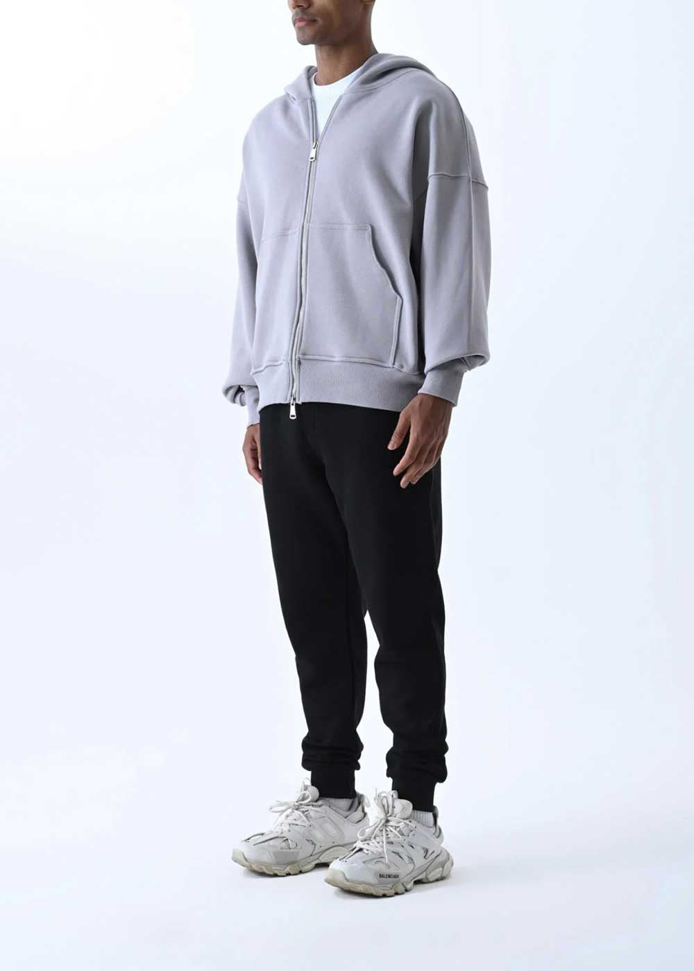 Basic Zip-Up Hoodie Ζακέτα με Εσωτερική Επένδυση – Γκρι Του Πάγου