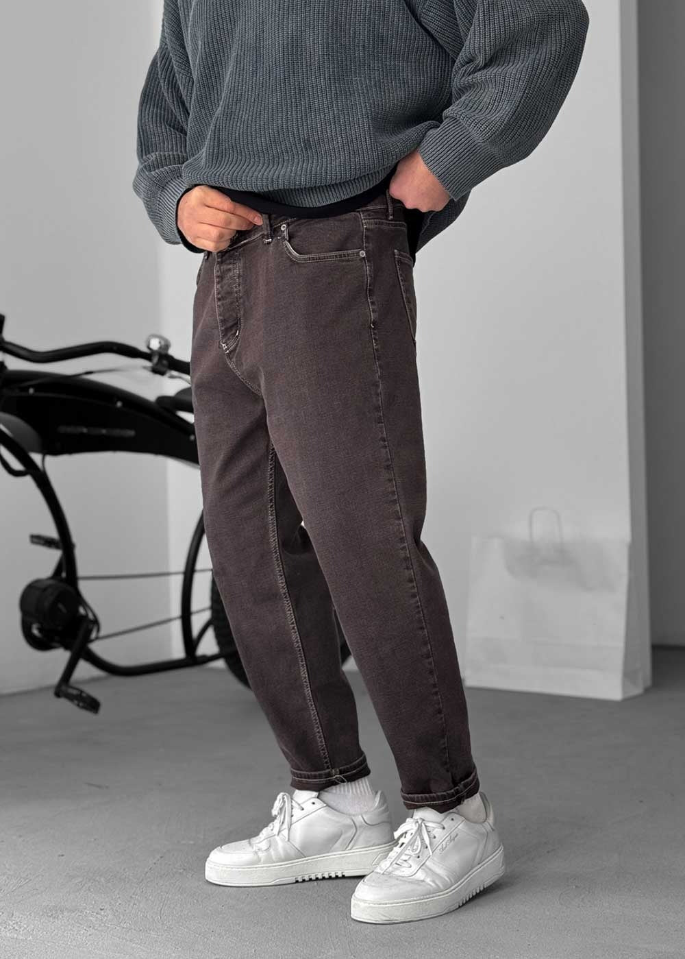 Παντελόνι Τζιν Loose Fit Με Ραφές Και Ελαστάν - Σκούρο Καφέ – 2