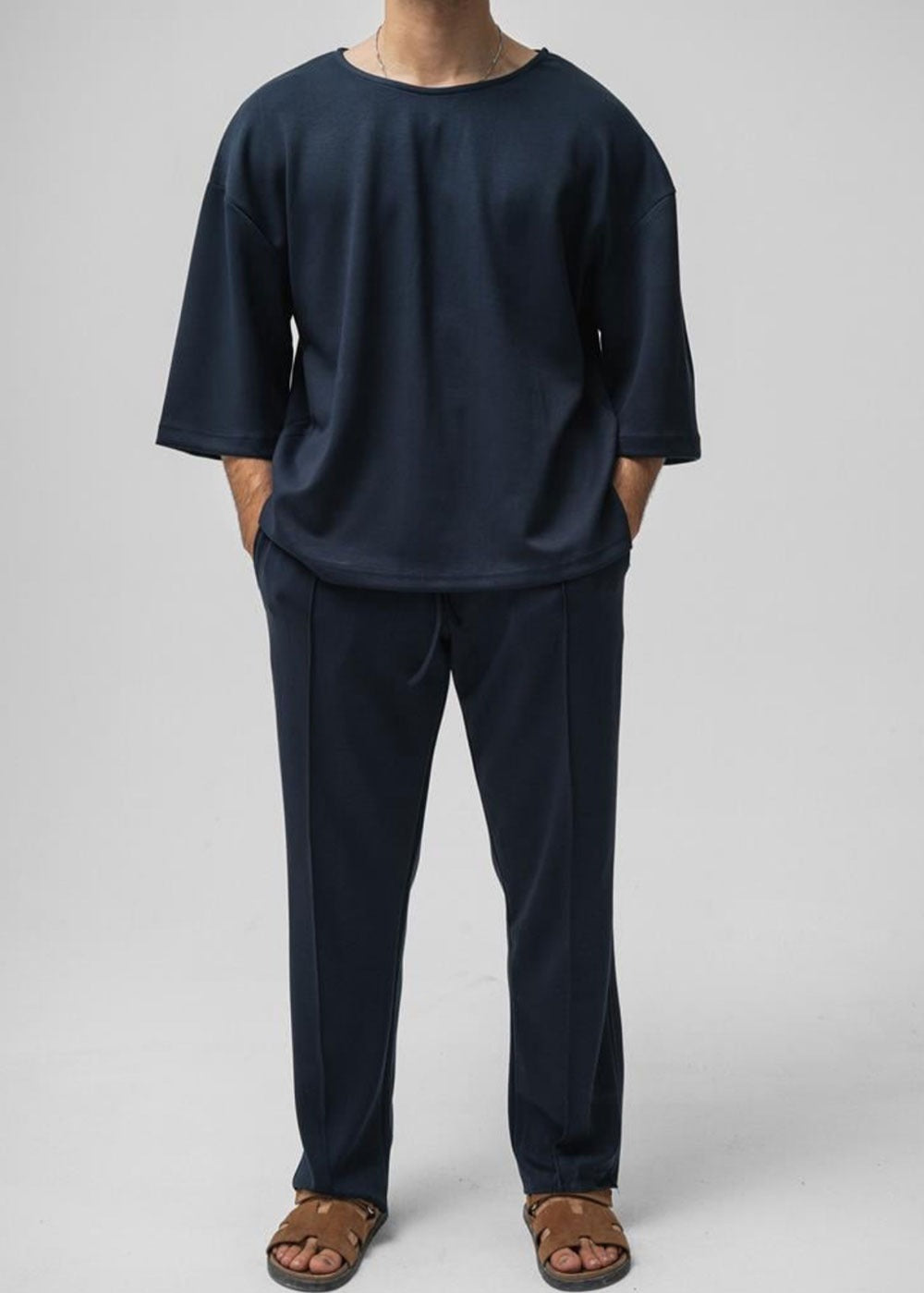 Minimal Co-Ord Set Jogger και 3/4 Μπλούζα με Ελαστικό Ύφασμα – Μπλε – 3