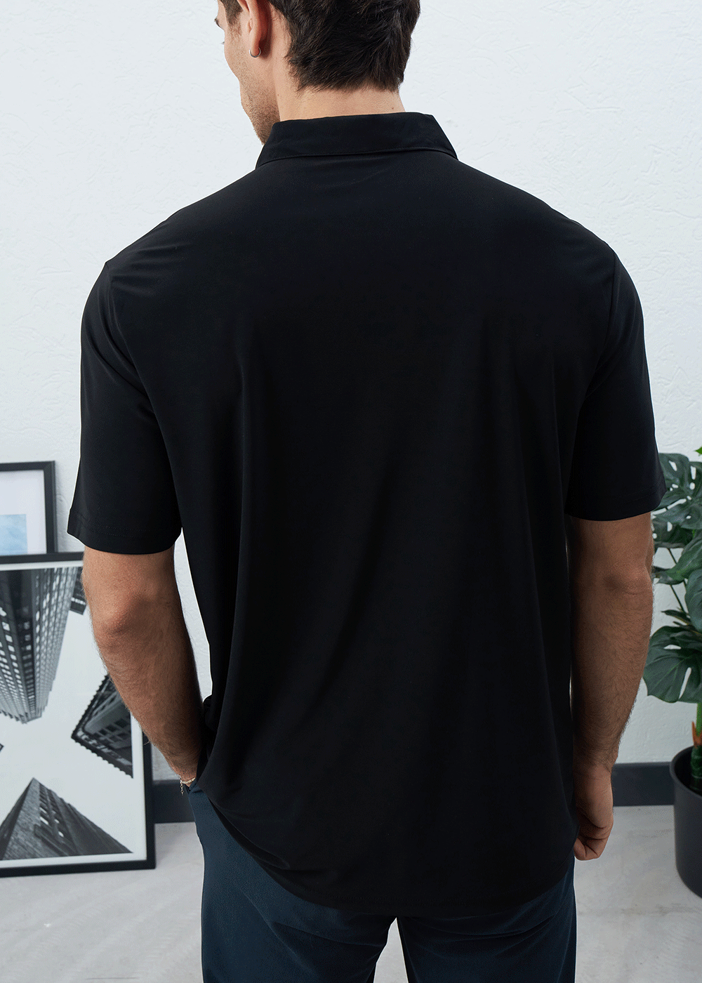 Polo T-Shirt Quarter-Zip Silk-Touch – Μαύρο – 3