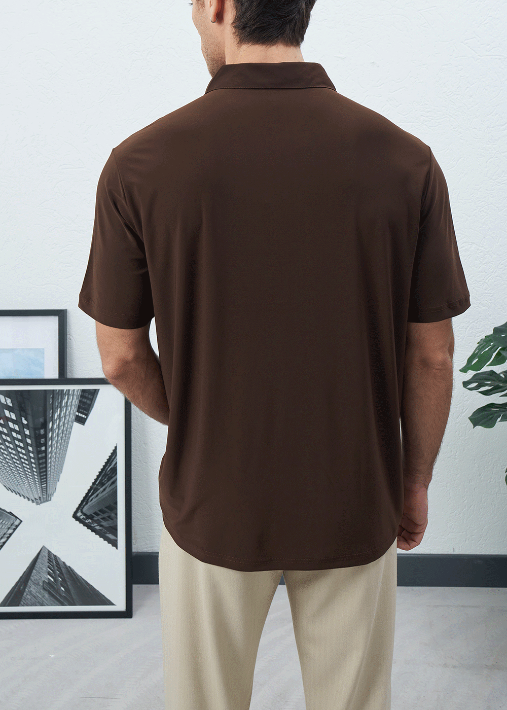 Polo T-Shirt Quarter-Zip Silk-Touch – Καφέ – 2