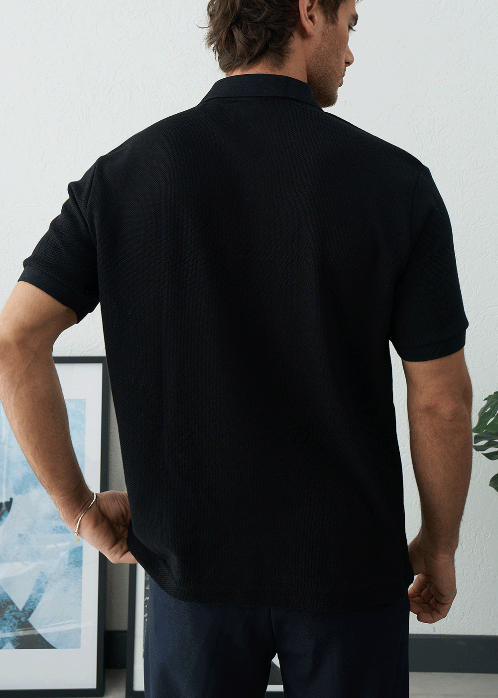 Polo T-Shirt Pique Textured – Μαύρο – 4