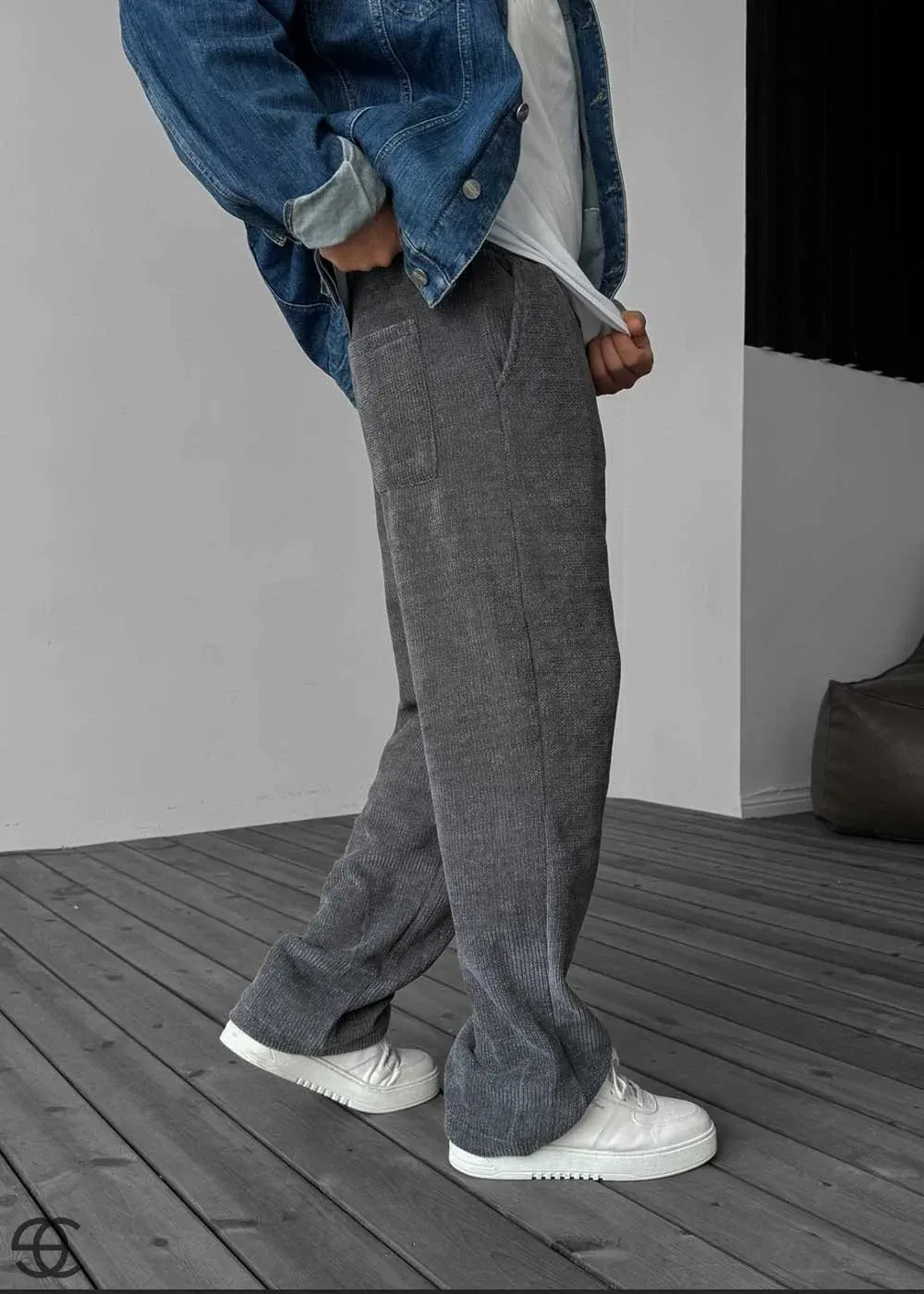 Basic Πλεκτό Baggy Παντελόνι Με Λάστιχο Στη Μέση – Ανθρακί – 3