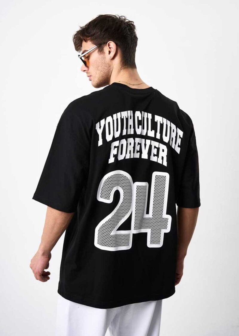 24 Oversized T-Shirt με Τύπωμα στην Πλάτη – Μαύρο – 3