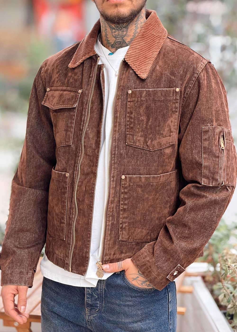 Βελούδινο Jacket Διπλού Χρώματος με Pocket Detail – Καφέ – 3