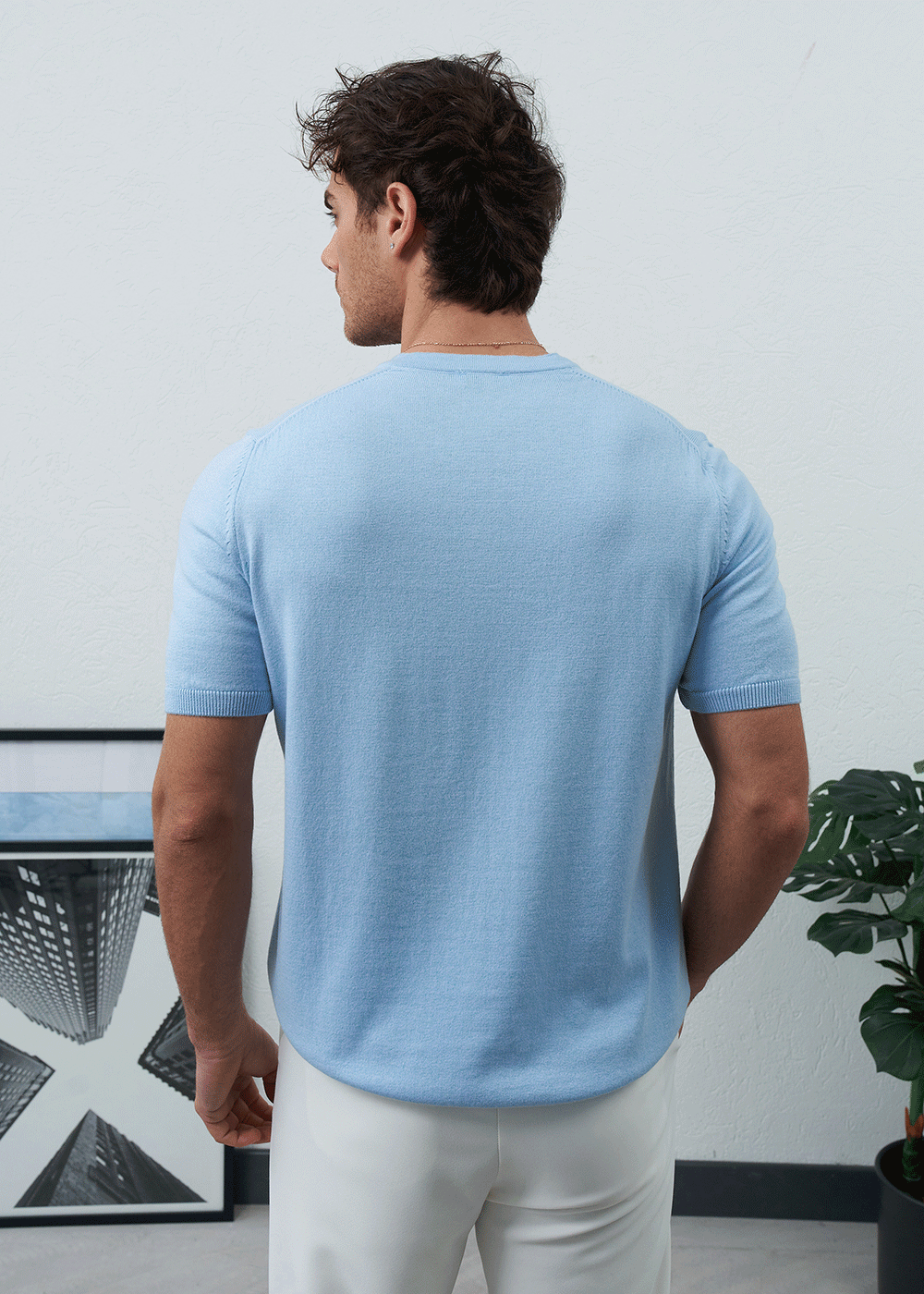 Πλεκτή Μπλούζα Henley Textured Knit – Γαλάζιο – 2