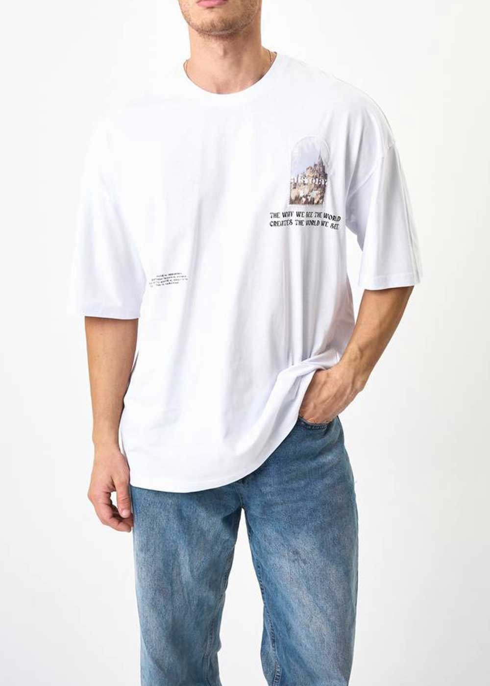 History Oversized T-Shirt με Απλικέ Σχέδιο – Λευκό – 2