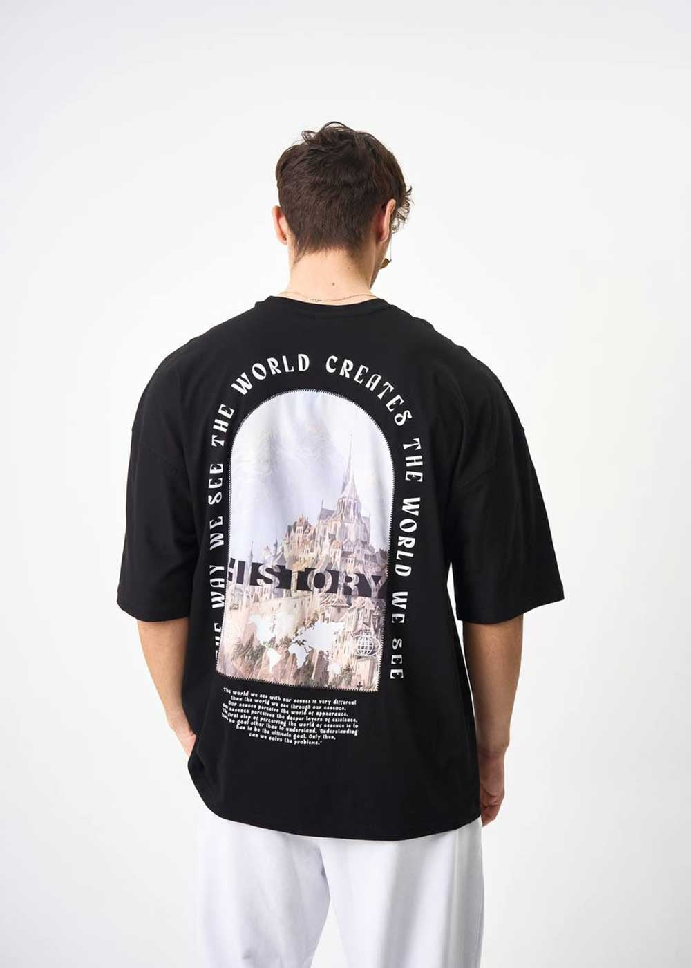 History Oversized T-Shirt με Απλικέ Σχέδιο – Μαύρο – 3