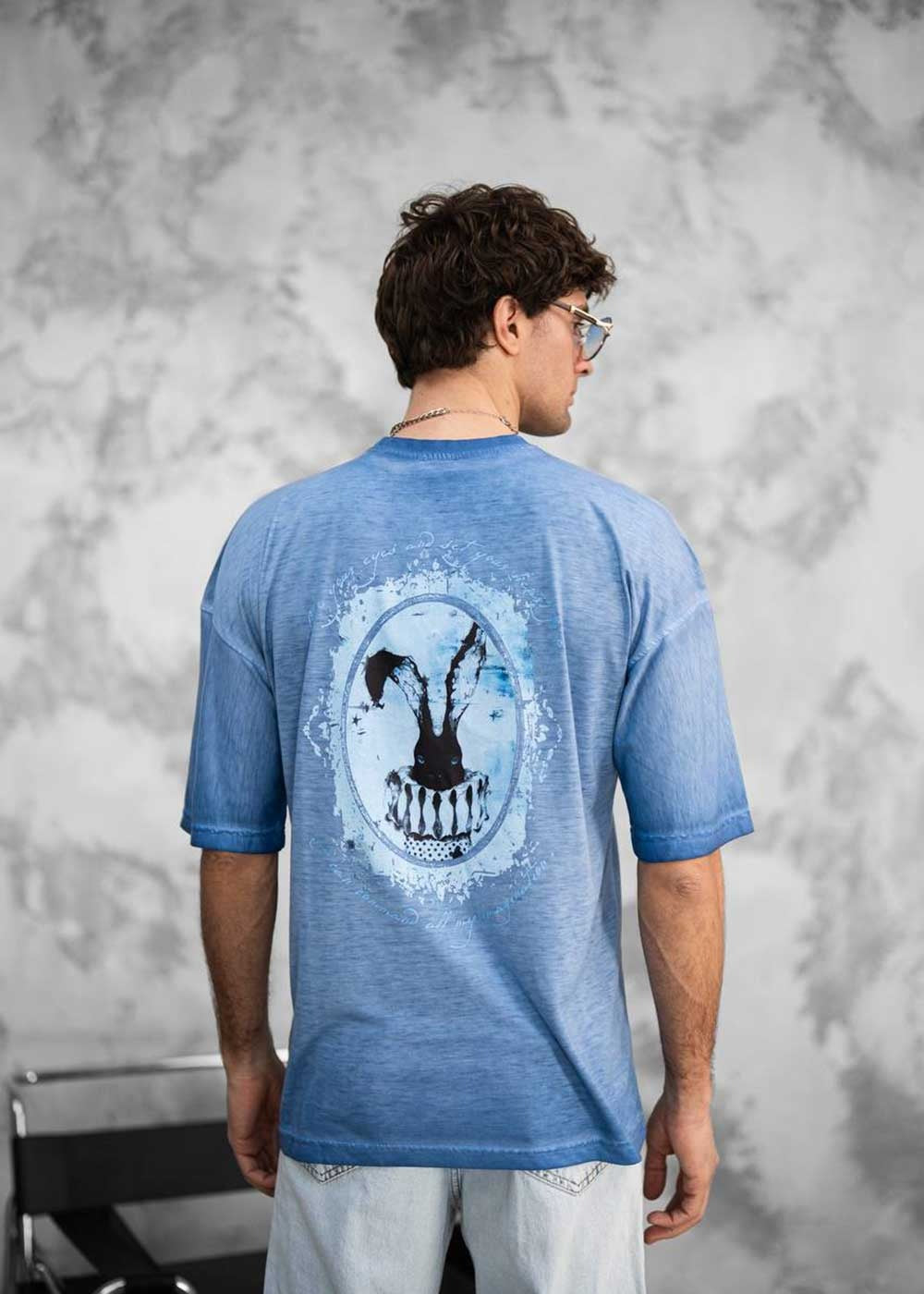 Vintage T-Shirt με Ψυχεδελική Στάμπα Λαγού – Μπλε Ξεβαμμένο – 3