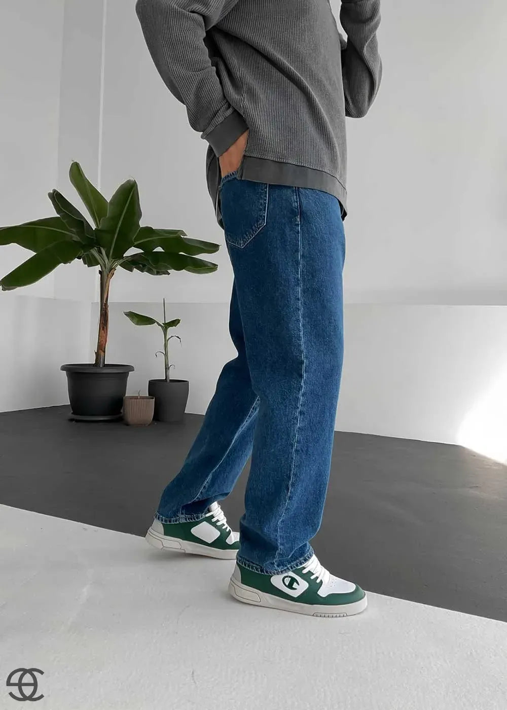 Baggy Denim Τζιν Παντελόνι Με Εφέ Ξεθωριάσματος - Μπλε – 4
