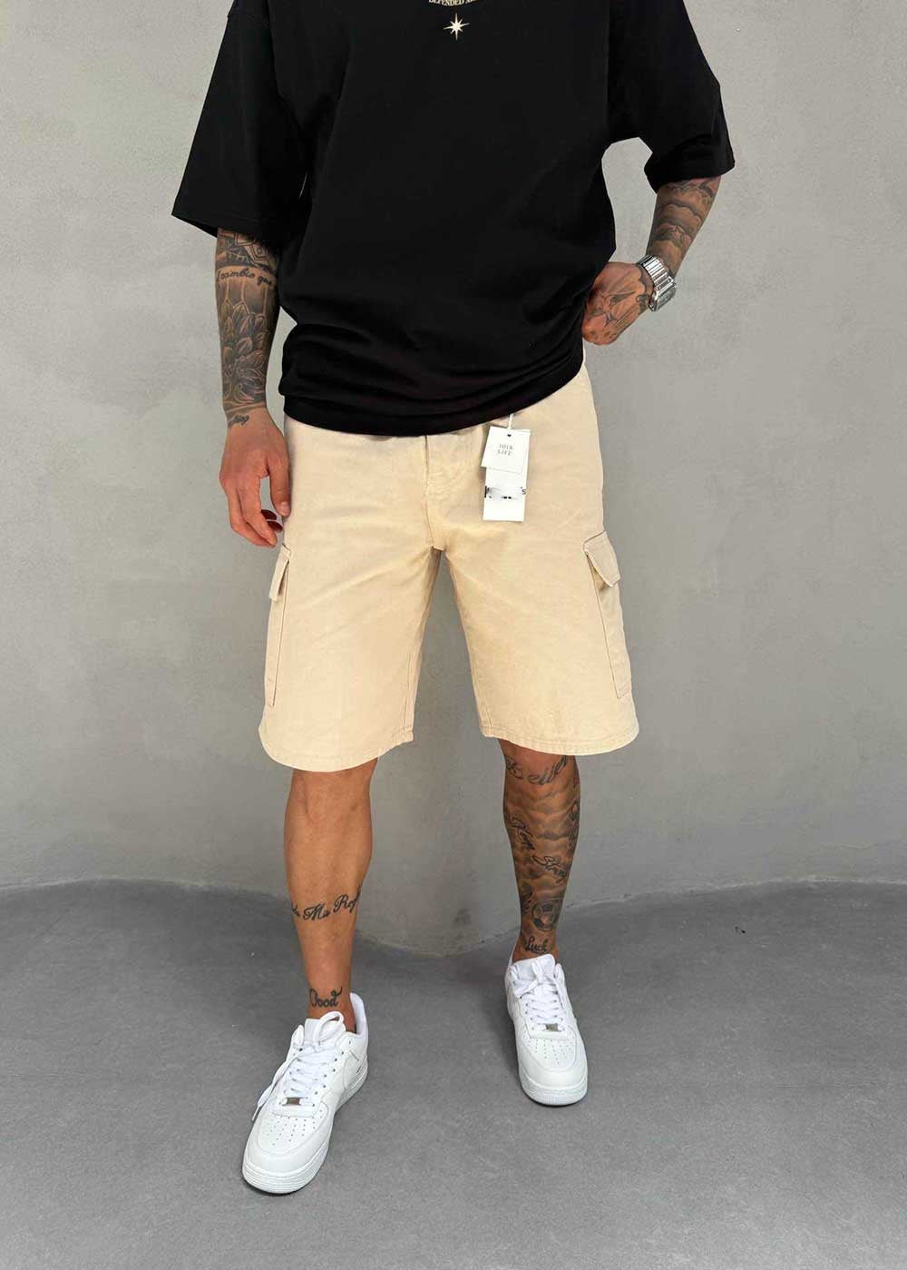 Denim Cargo Βερμούδα Baggy – Σκούρο Μπεζ – 3
