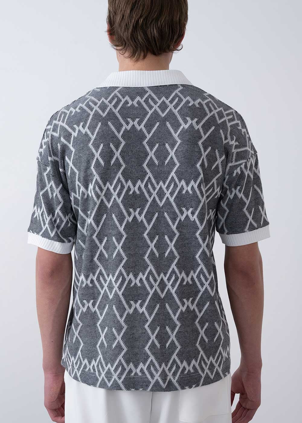 Πλεκτό Polo T-Shirt Με Γεωμετρικό Μοτίβο - Γκρι – 2